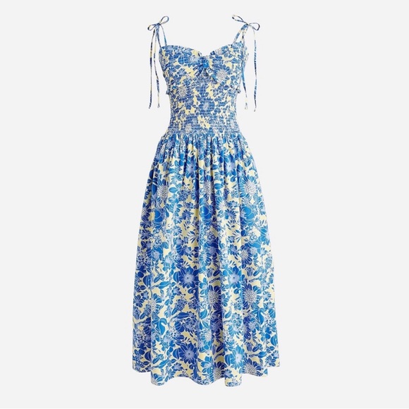 LIKE NEW J. Crew Tie Shoulder Smocked MIDI Dress - Picture 2 of 3